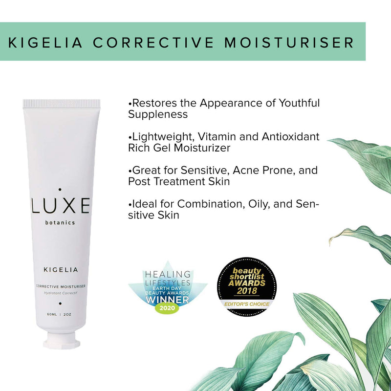 Luxe Botanics Kigelia Corrective Moisturizer - Address Blemish & Acne Prone Skin and Support Cell Regeneration - Organic Kiglelia Africana, Vitamin C & Antioxidant Rich Gel (2oz)