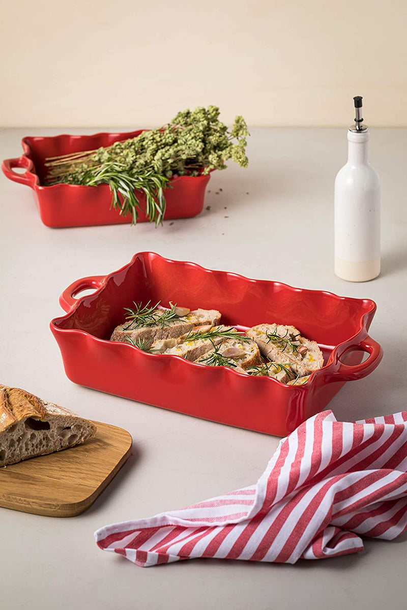 Casafina Stoneware Ceramic Dish Cook & Host Collection Large Rectangular Baker Casserole, (Red) L14"xW10"