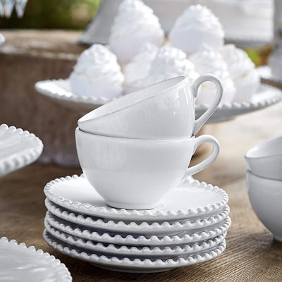 COSTA NOVA Pearl Collection Stoneware Ceramic Tea Cup & Saucer 8 oz, White