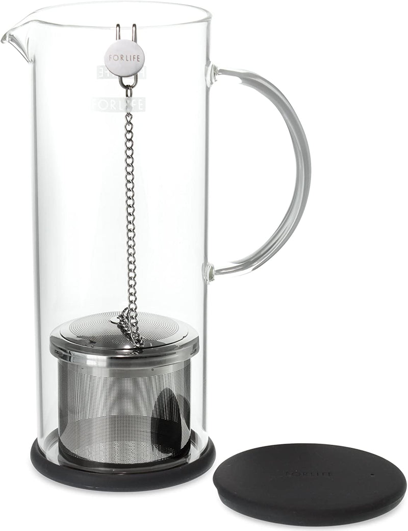 FORLIFE LUCENT Glass Iced Tea Jug with Capsule Infuser, 48-Ounce, Charcoal