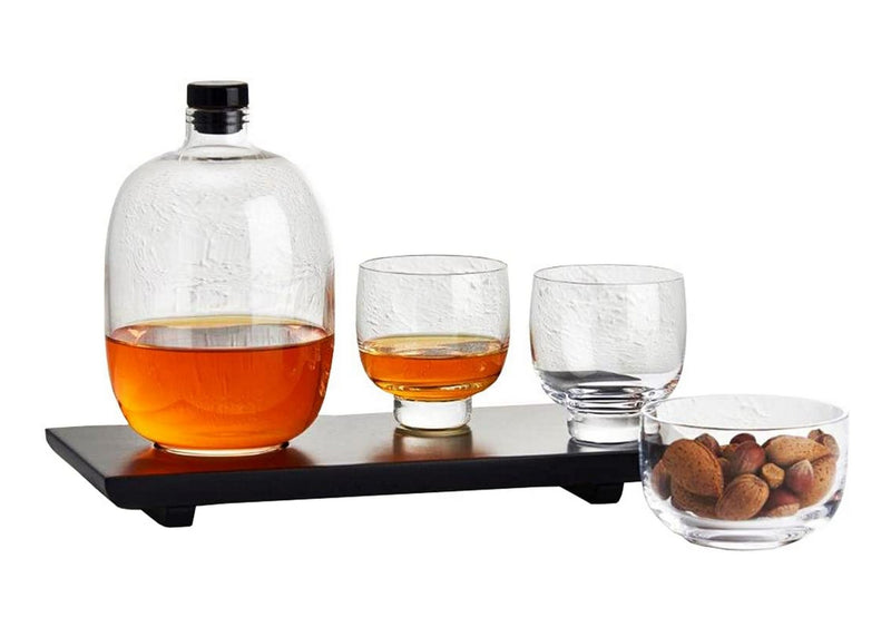NUDE Glass The Malt Whiskey Set - Bottle + 2 Tumblers + Bowl & Wooden Tray