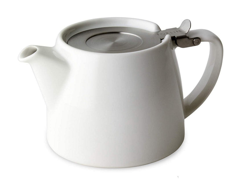FORLIFE Stump Teapot with SLS Lid and Infuser, 18-Ounce, White