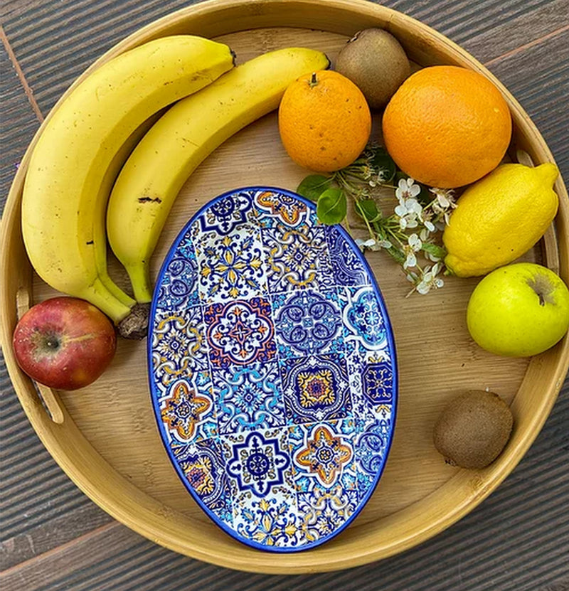 Alcoa Arte Hand-painted Traditional Portuguese Ceramic Oval Platter (Blue)