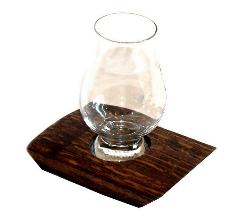 Barrel-Art Barrel Stave Whiskey Bourbon Scotch Coaster with Glencarin Glass, Dark Walnut