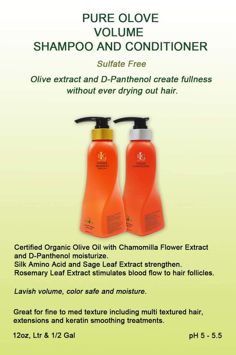 ELC Pure Olove Volumizing Shampoo - 33.8 oz, Sulfate Free, Color Safe, Thickening, Bodybuilding, Volumizing, Nourishing, Repairing, Gentle Shampoo for Fine Limp, Thin Hair.