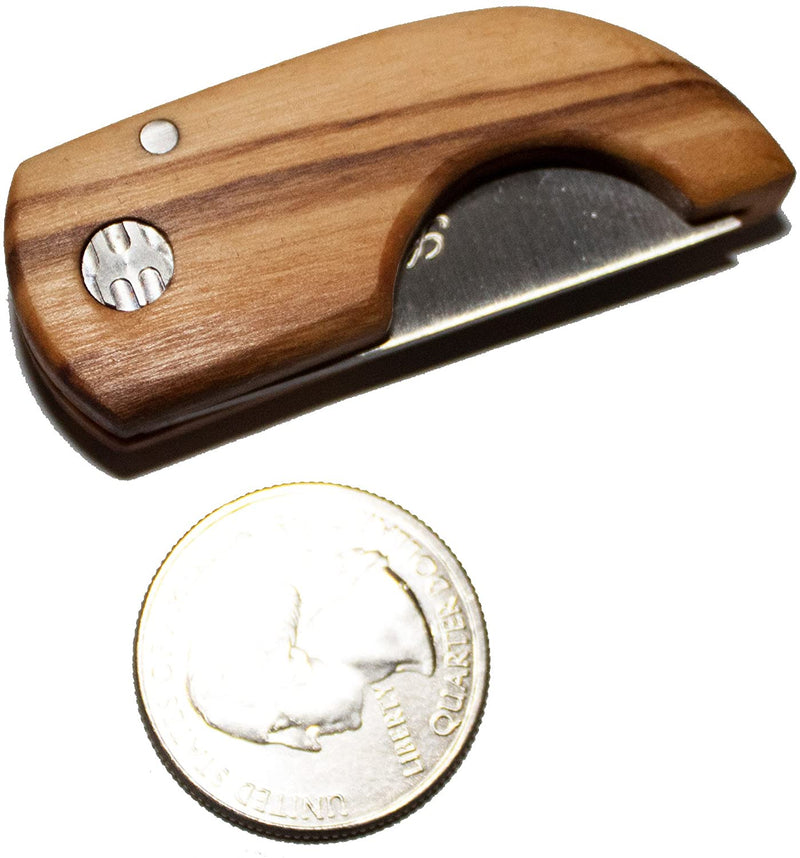 Coltelleria Saladini Handmade Italian Olivewood Cigar Cutter with High Carbon Stainless Steel Blade Pocket Sized