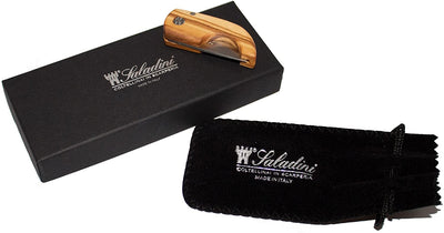 Coltelleria Saladini Handmade Italian Olivewood Cigar Cutter with High Carbon Stainless Steel Blade Pocket Sized
