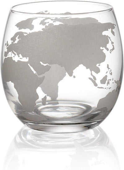 Etched World Globe Glasses 12 oz -Set of 4