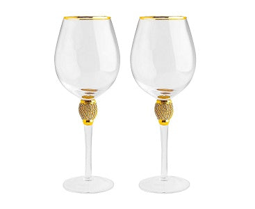 The Wine Savant Large Diamond Wine Glasses, With Gold Rim Set of 2