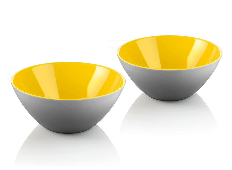 Guzzini My Fusion Small Bowls, Set of 2, BPA-Free Shatter-Resistant Acrylic, 4-3/4 inch Diameter, Ideal for Desserts, Soups and Sides, Grey, Yellow