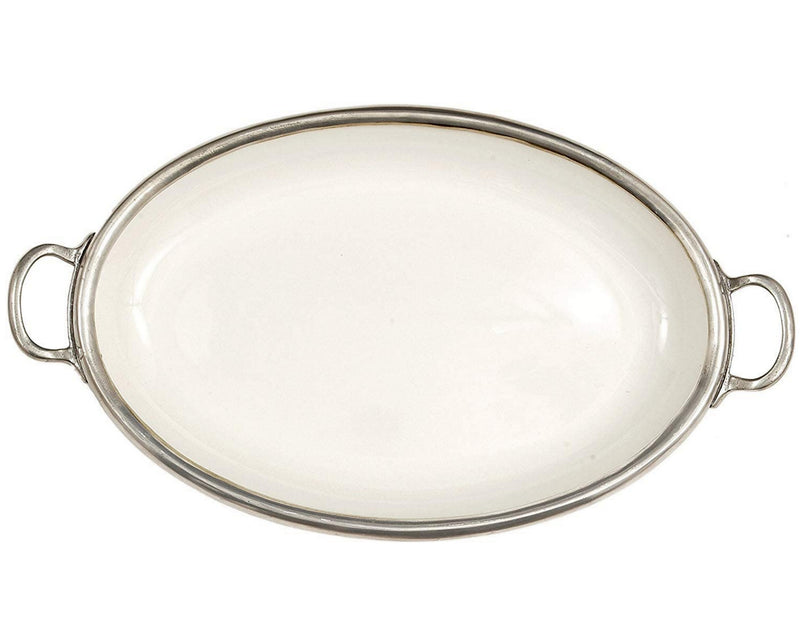 Arte Italica Tuscan Oval Tray with Handles, White