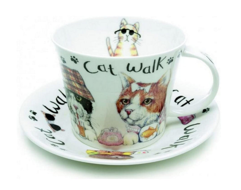 Roy Kirkham Animal Fashion Cat Breakfast Cup & Saucer in Fine Bone China