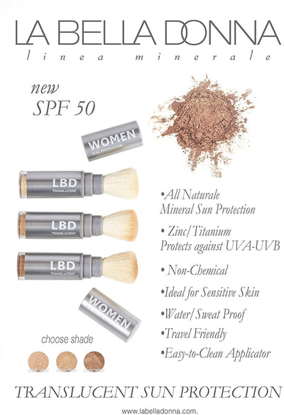 La Bella Donna Natural Mineral Women's Waterproof SPF 50 Powder Sunscreen with Exclusive Dial System Dispensing Brush | NON-NANO | NON-CHEMICAL | REEF SAFE - 5g (Fair Skin)