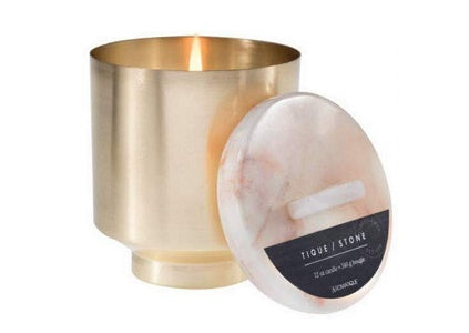 Aromatique Tique & Stone Onyx Brass Decorative Fragrance Candle (Elderflower Vetiver, 12oz)
