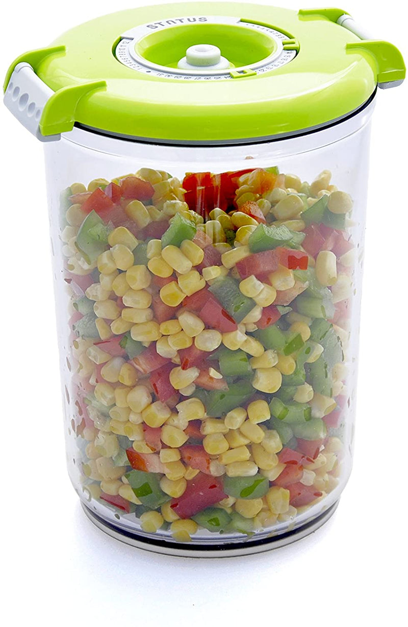 PrepSealer Vacuum Food Storage Round- 5-Piece Set -Green, BPA Free, 2 containers, 2 drip Trays,Manual Pump, Microwave, Dishwasher, Freezer Safe, Keep 4X Fresh Longer