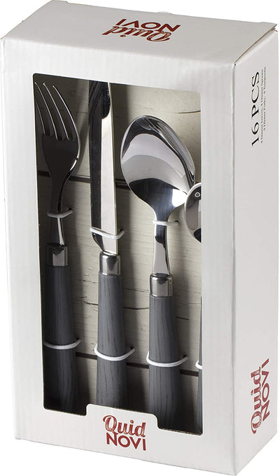 Quid Novi Flatware Corsica Collection - 16-Piece Stainless Steel Silverware Set Service for 4 - Grey