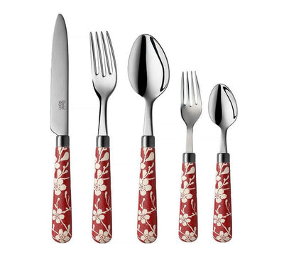 Quid Novi Flatware Fuji-Yama Collection - 10-Piece Stainless Steel Silverware Set Service for 2 - Red
