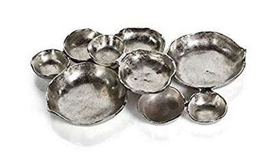 Zodax Cluster of 9 Round Serving Bowls Nickel Base 19" x 12" x 2.5"