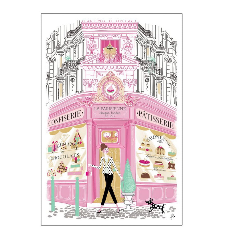Torchons & Bouchons, Façade Pâtisserie (French Pastry Shop) French Printed Tea/Kitchen Towel, 100 Percent Cotton