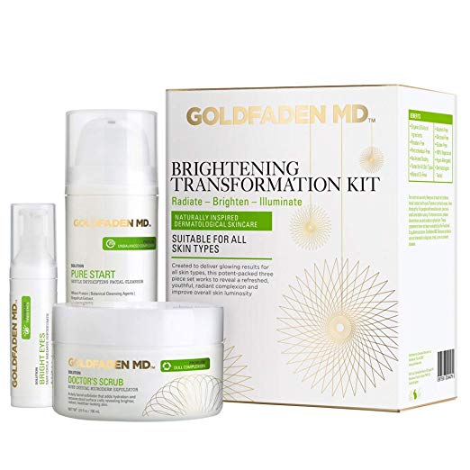 Goldfaden MD Brightening Transformation Kit - Advanced Skin Care Regime including Exfoliator, Cleanser & Eye Cream