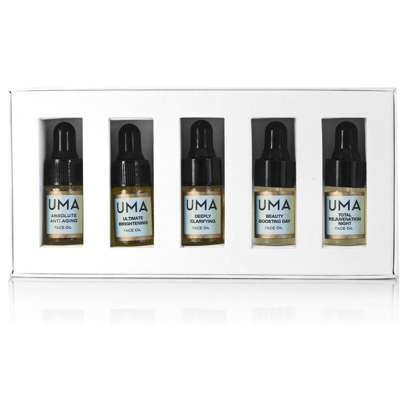 UMA Face Oil Trial Kit Anti-Aging, Moisturizing and Brightening Skin Care to Fight Dark Spots, Irritation and Redness. (5 Bottles of milliliters)