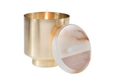 Aromatique Tique & Stone Onyx Brass Decorative Fragrance Candle (Mandarin Rosemary, 12oz)