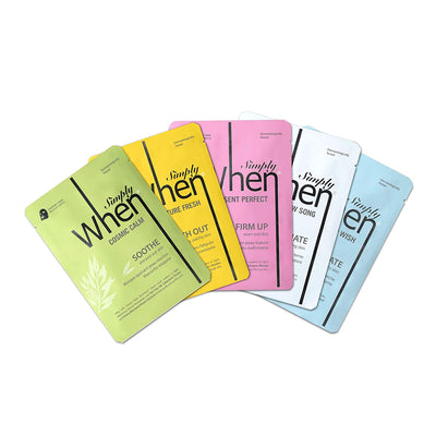 WHEN Skincare Simply When Fantastic 5 (Assorted Cotton Linter Masks 5-pack Set) Skincare Face Masks Sheets for Varying Skincare Benefits