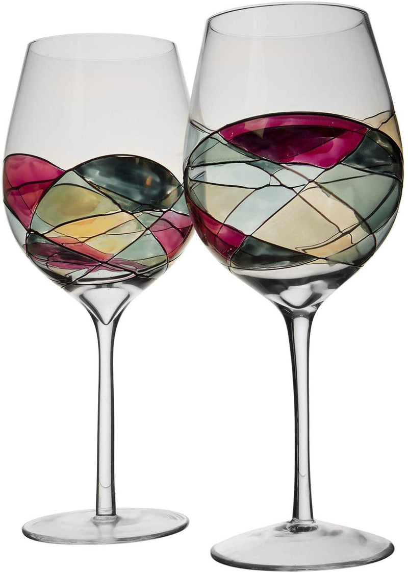  DAQQ Red Wine Glasses Set of 2 Hand Painted Designed