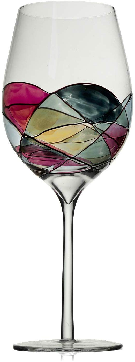 The Wine Savant Hand Painted Renaissance Festive Design Wine Glasses, Beautiful Stained-Glass Pattern, Unique & Stylish Home Decor - 2 Pk